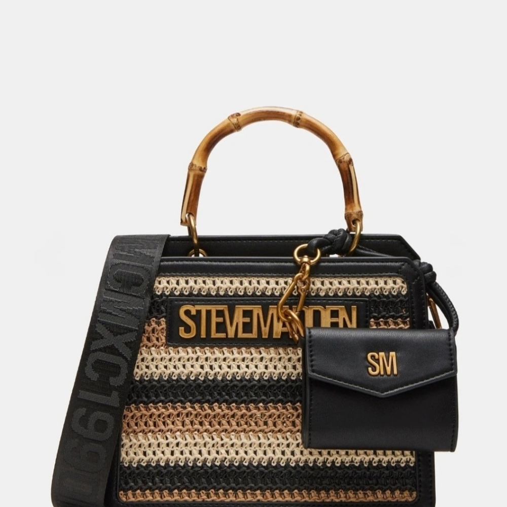 Steve Madden Black and Tan Woven Satchel